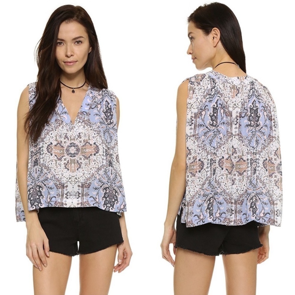 Free People Blouse Darcy Swing Tank Top Bohemian Boho Print Blue S